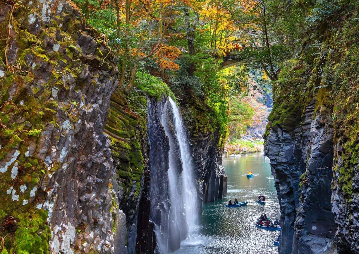 Takachiho-Schlucht mit dem Manai-Wasserfall in der Präfektur Miyazaki, Kyushu, Japan